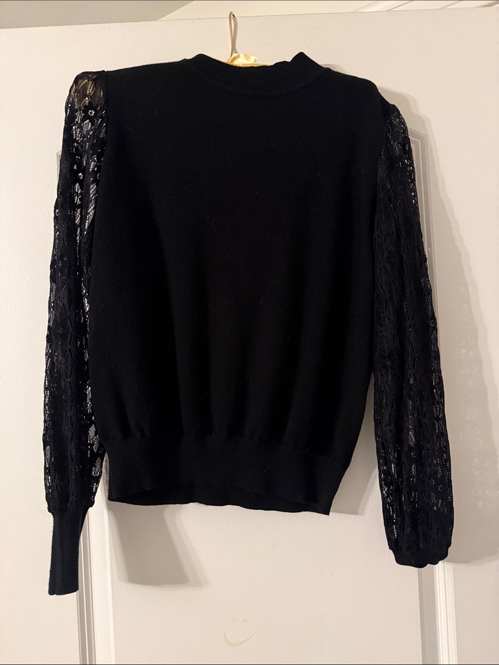 Nanette Lepore Black Lace-Sleeve Crewneck Sweater